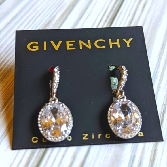Givenchy Oval Silver Tone Cubic Zirconia Drop Jacket Earrings NWT - Picture 4 of 4